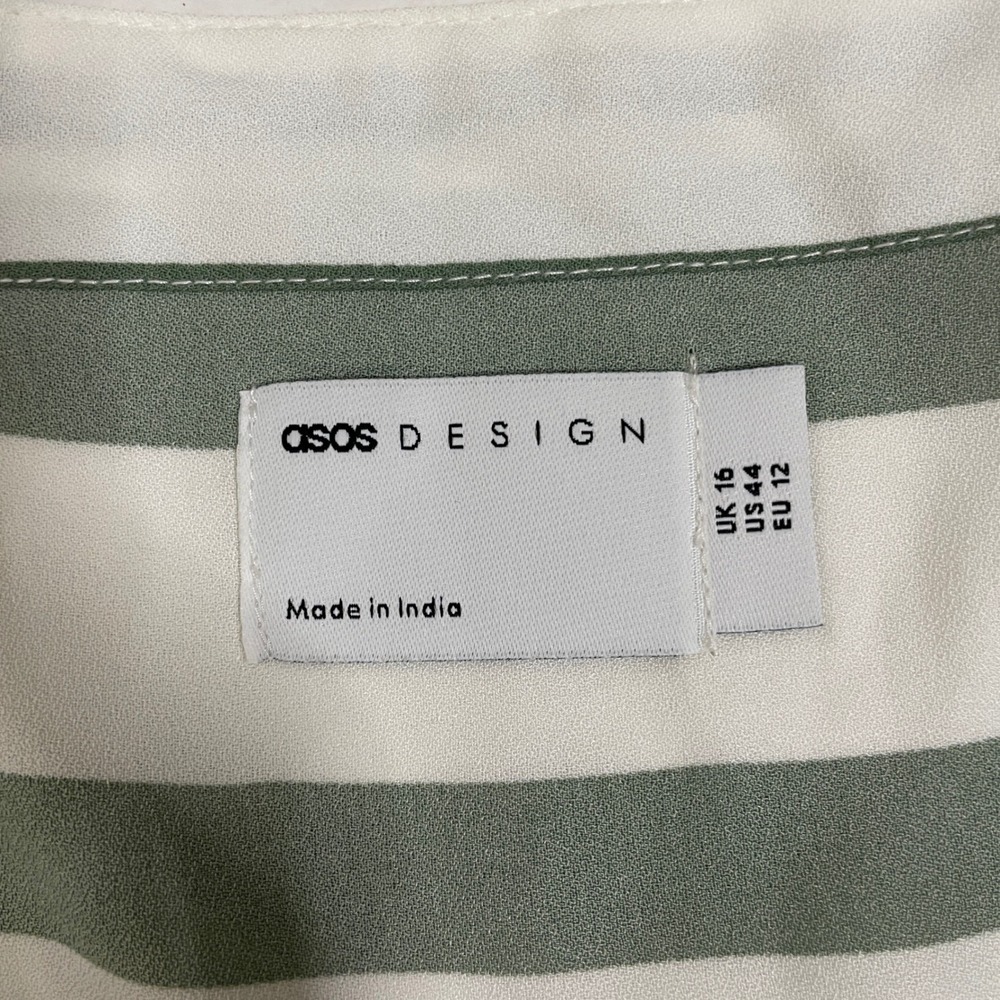 ASOS Midi Dress Womens 12 Green White Striped Button Front Vacation Picnic - Picture 5 of 9
